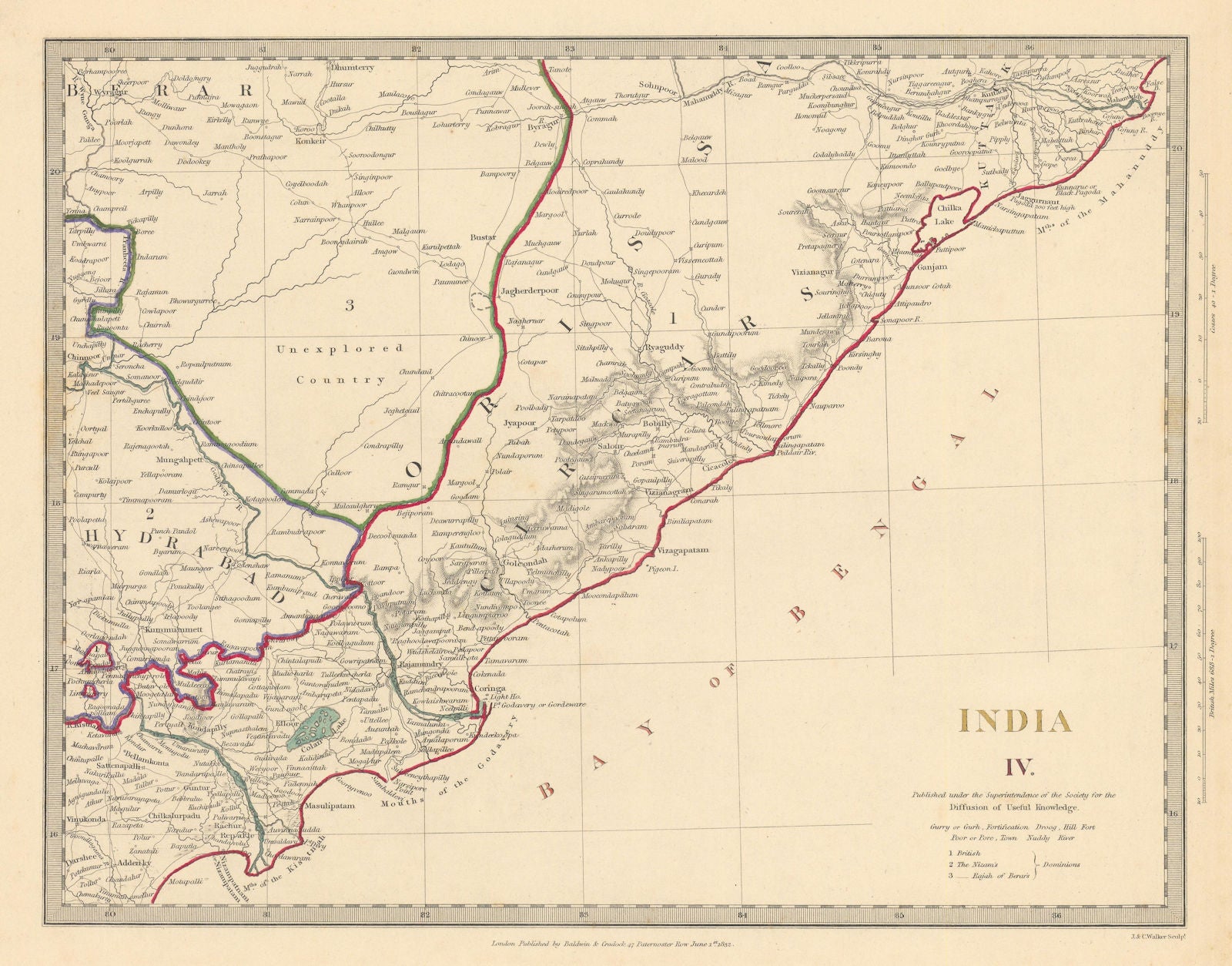 INDIA. Cicars; Mouths of the Godavery. Berar; Hyderabad. Orissa. SDUK 1844 map
